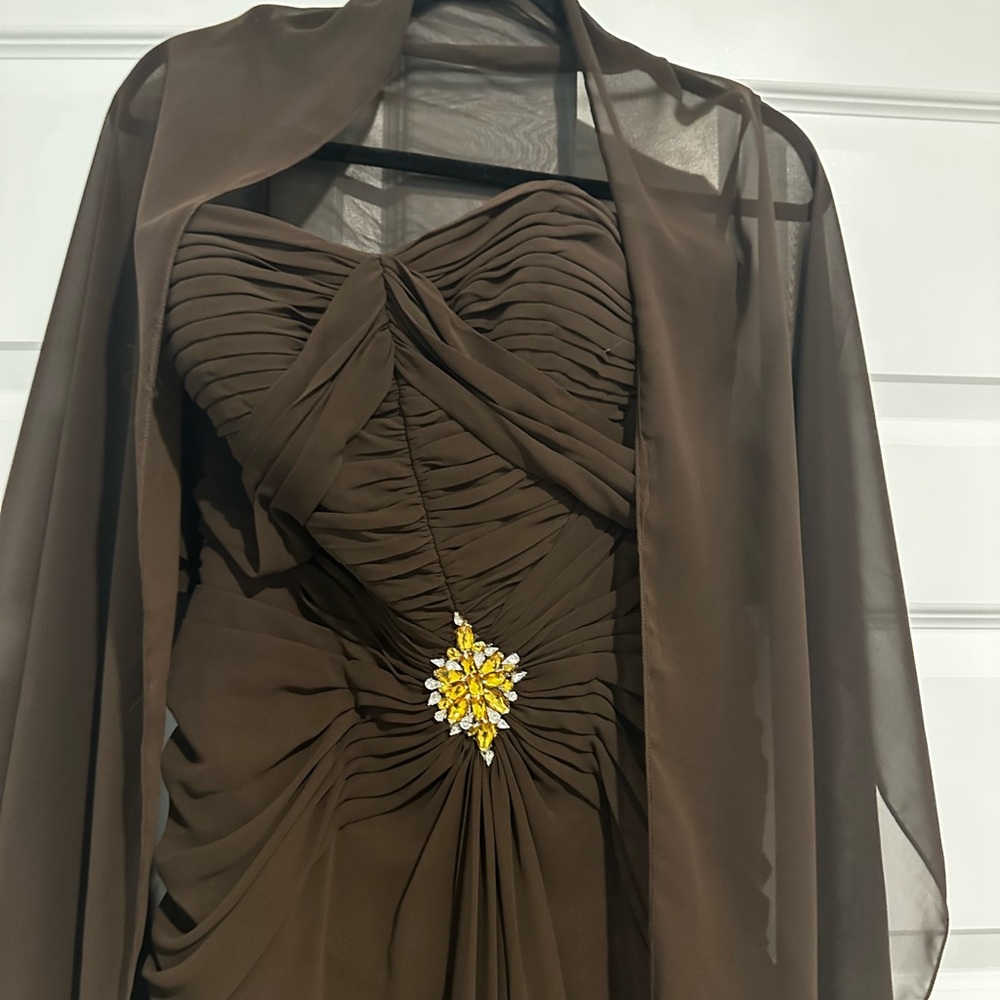 Bari Jay Brown Strapless Evening Gown/Dress with Jeweled Accent